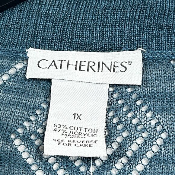 Catherines Cardigan Sweater Womens Size 1X Teal Knit Long Sleeve Open Front - Picture 9 of 10